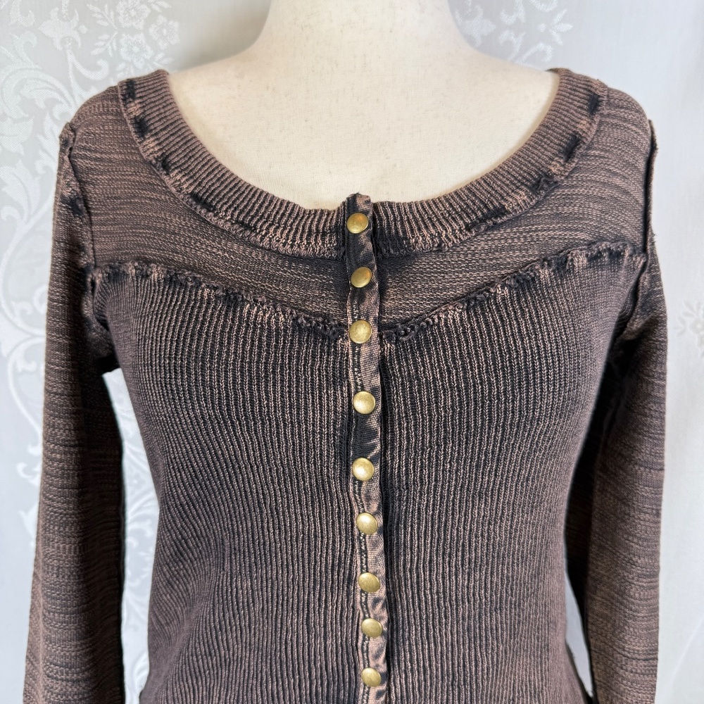 Free People We the Free 100% Cotton Top Long Sleeve Distressed Ribbed Sweater